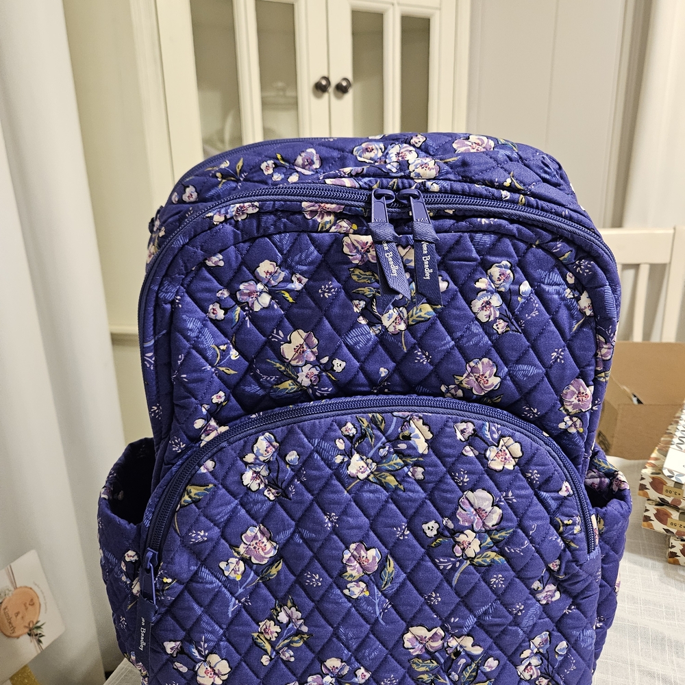 Vera Bradley Blue Floral Quilted Backpack " Wild Roses" Brand New 17x13x5